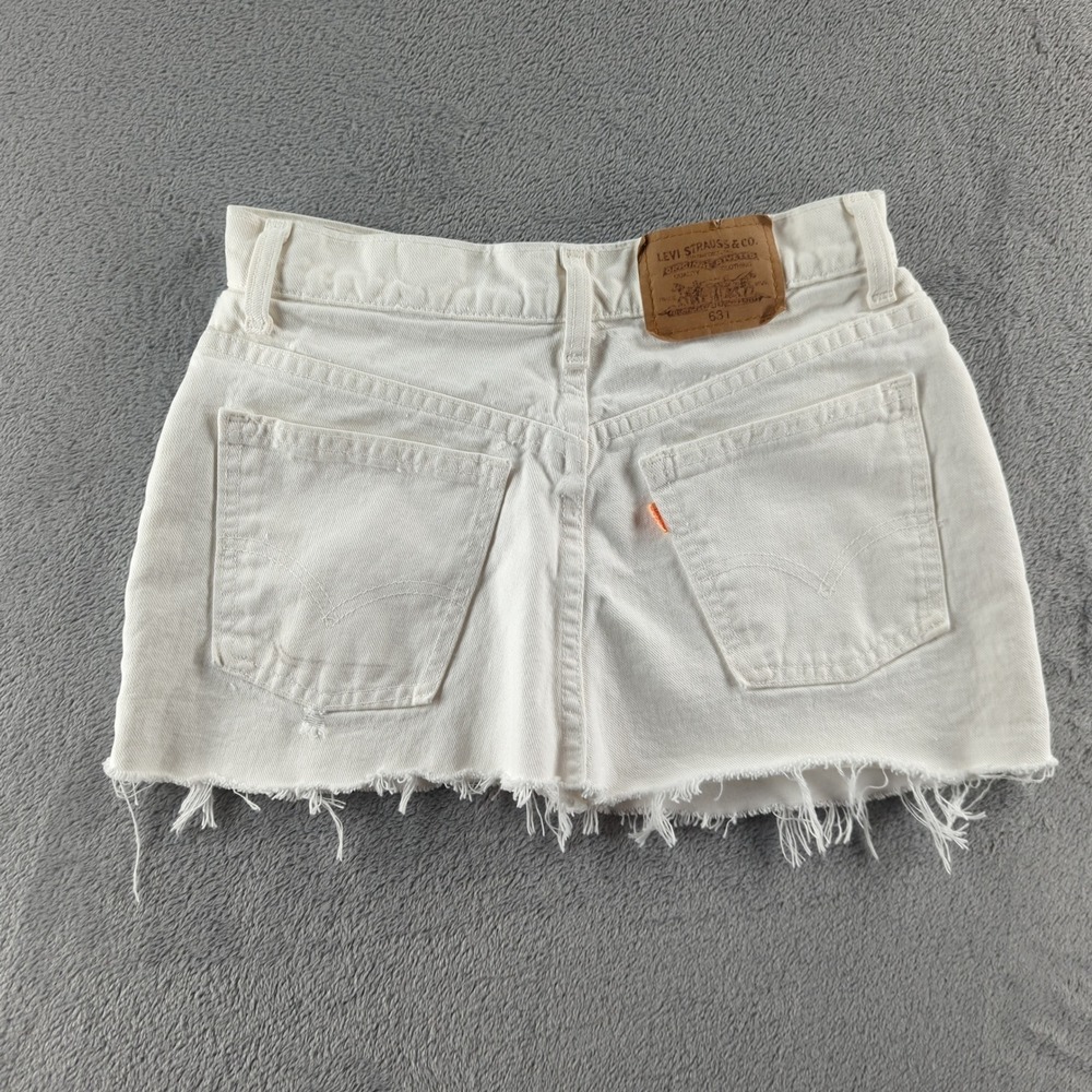 Vintage 80s‎ Levis Orange Tab Jean Skort Womens 28 White Micro Mini Frayed
